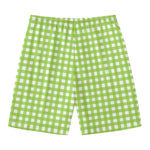 Green And White Check Pattern Print Men's Swim Trunks