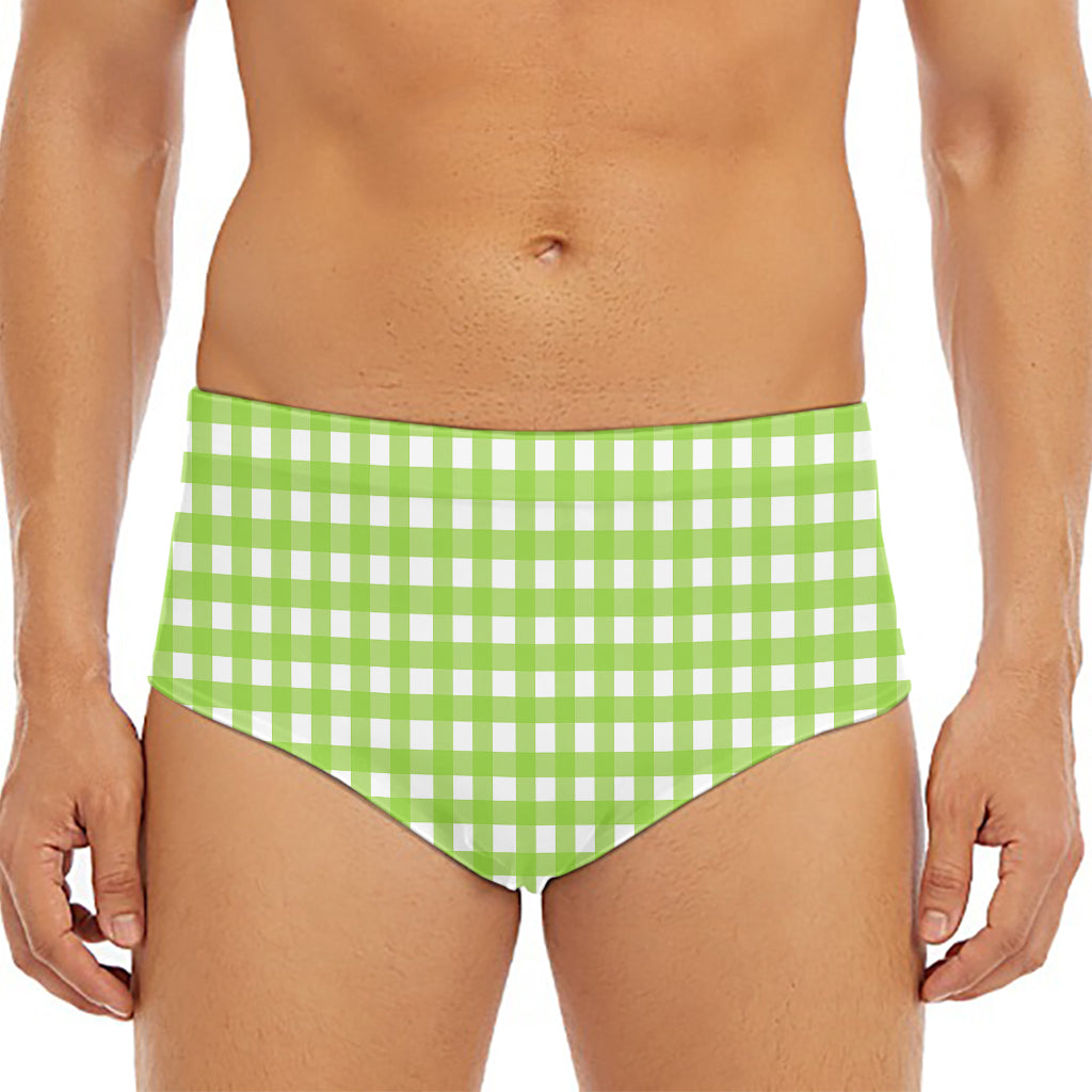 Green And White Check Pattern Print Men's Triangle Swim Briefs