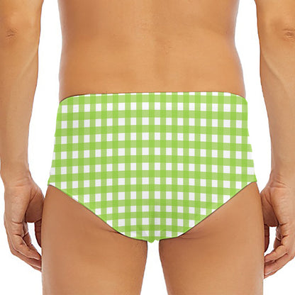 Green And White Check Pattern Print Men's Triangle Swim Briefs