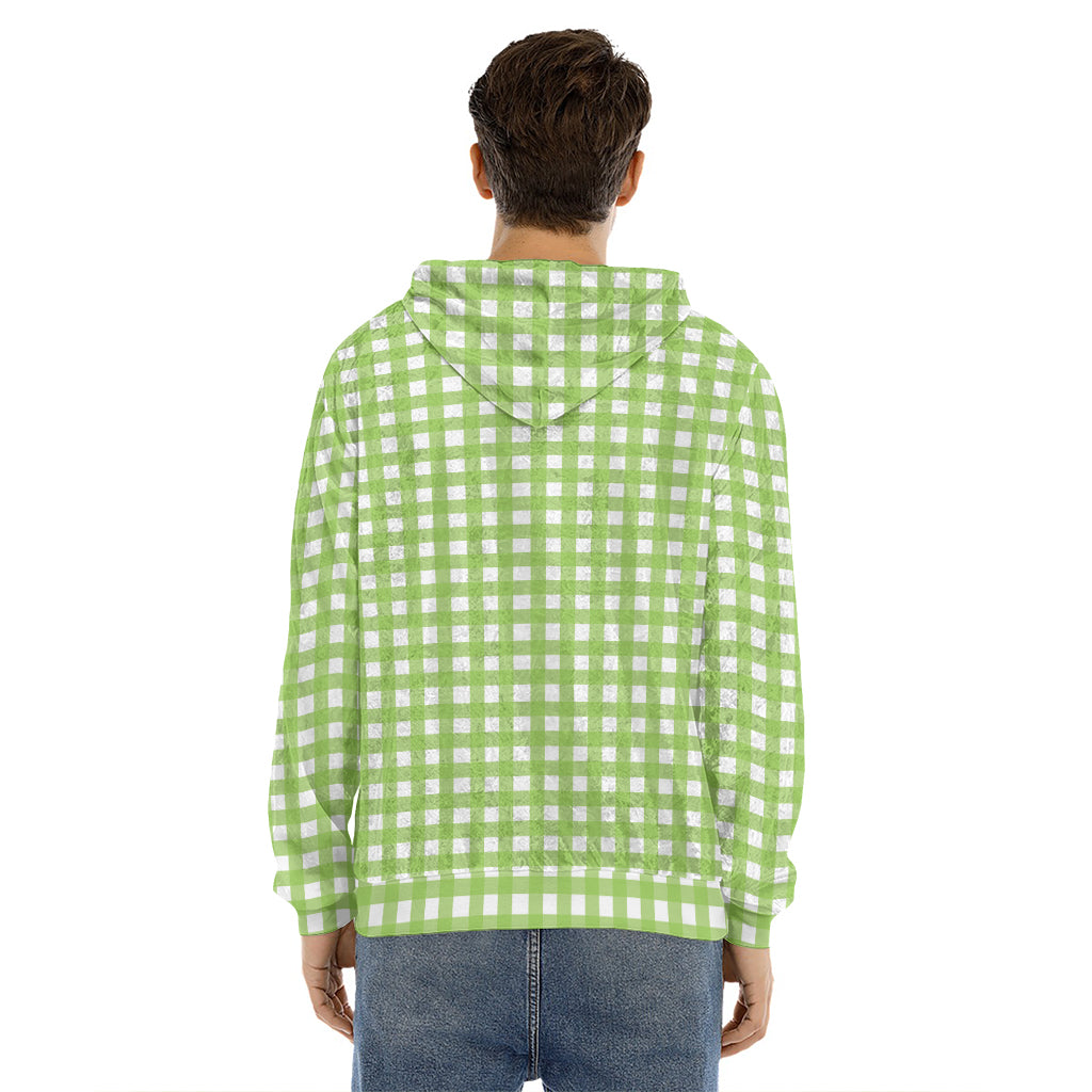 Green And White Check Pattern Print Men's Velvet Pullover Hoodie