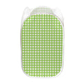 Green And White Check Pattern Print Mesh Laundry Hamper