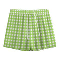 Green And White Check Pattern Print Mesh Shorts
