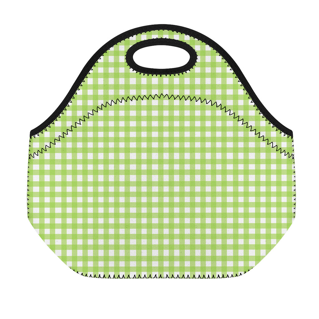 Green And White Check Pattern Print Neoprene Lunch Bag