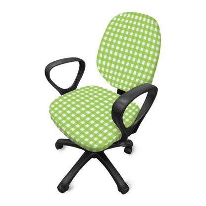Green And White Check Pattern Print Office Chair Cover