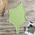 Green And White Check Pattern Print One Shoulder Bodysuit
