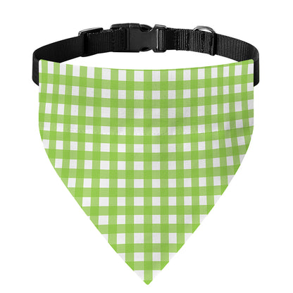 Green And White Check Pattern Print Over The Collar Dog Bandana