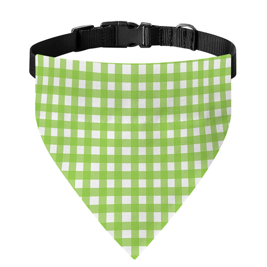 Green And White Check Pattern Print Over The Collar Dog Bandana