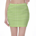 Green And White Check Pattern Print Pencil Mini Skirt
