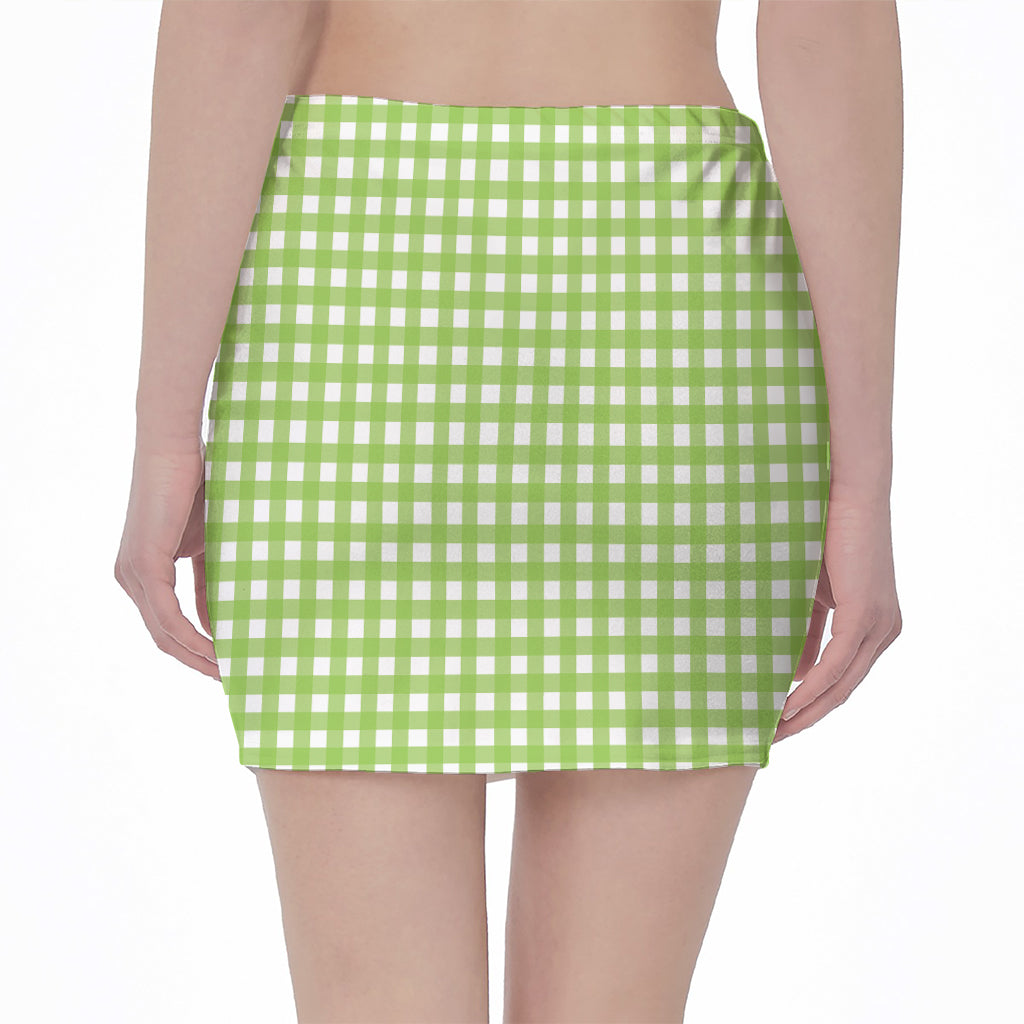 Green And White Check Pattern Print Pencil Mini Skirt
