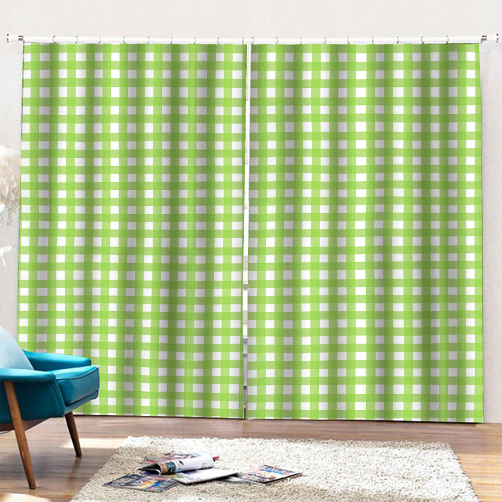 Green And White Check Pattern Print Pencil Pleat Curtains