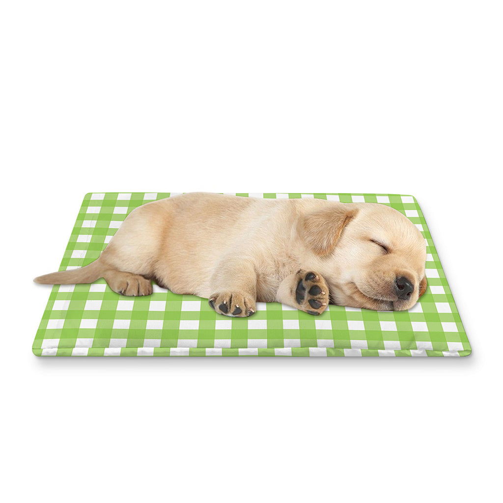 Green And White Check Pattern Print Pet Cooling Mat Cover