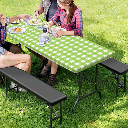 Green And White Check Pattern Print Picnic Table Cover