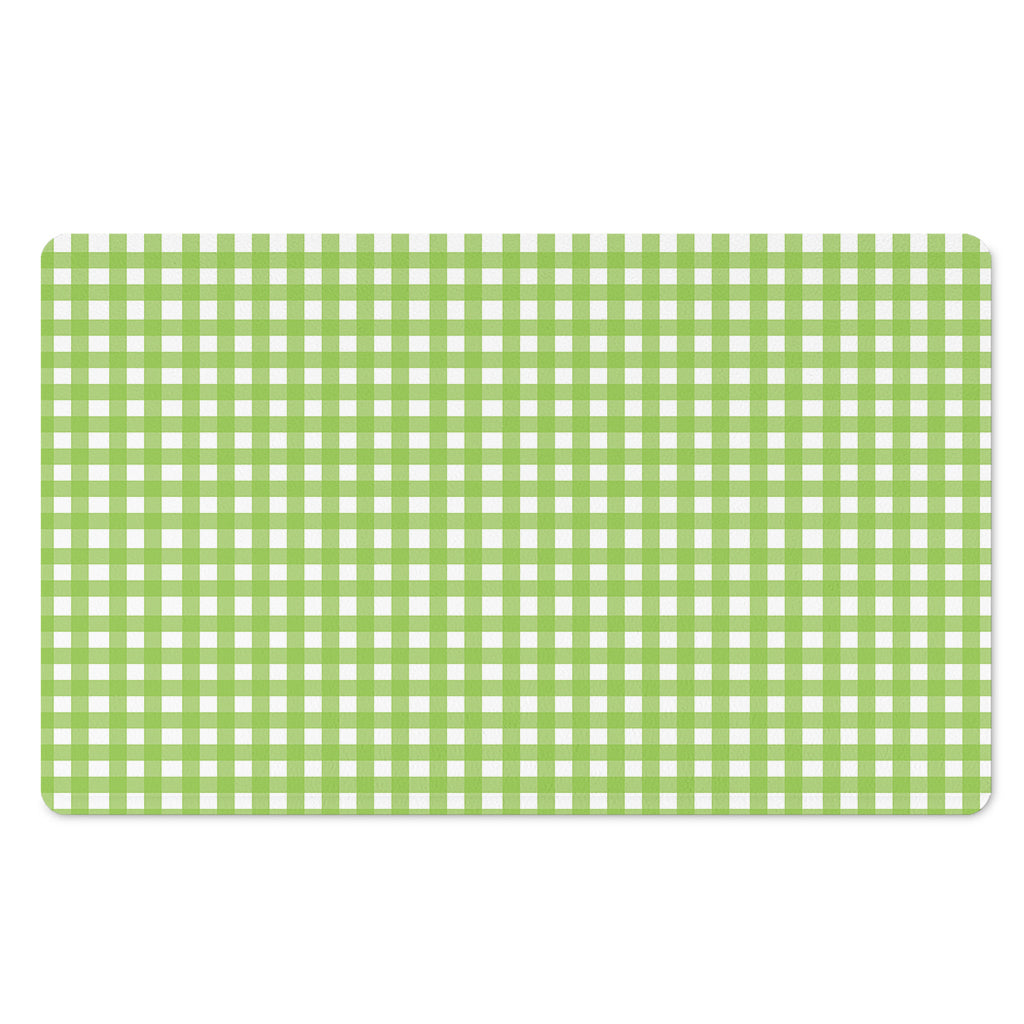 Green And White Check Pattern Print Polyester Doormat