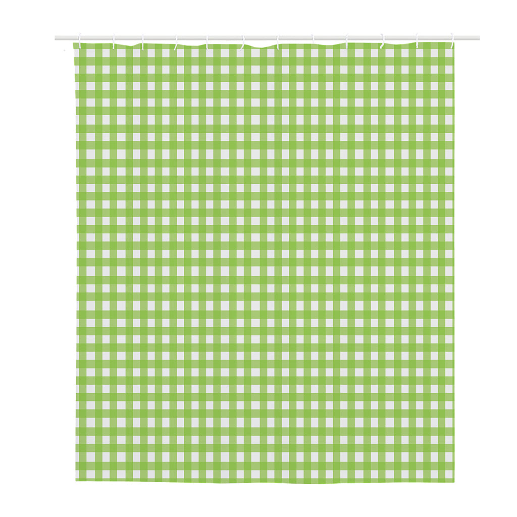 Green And White Check Pattern Print Polyester Shower Curtain