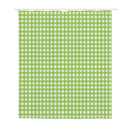 Green And White Check Pattern Print Polyester Shower Curtain