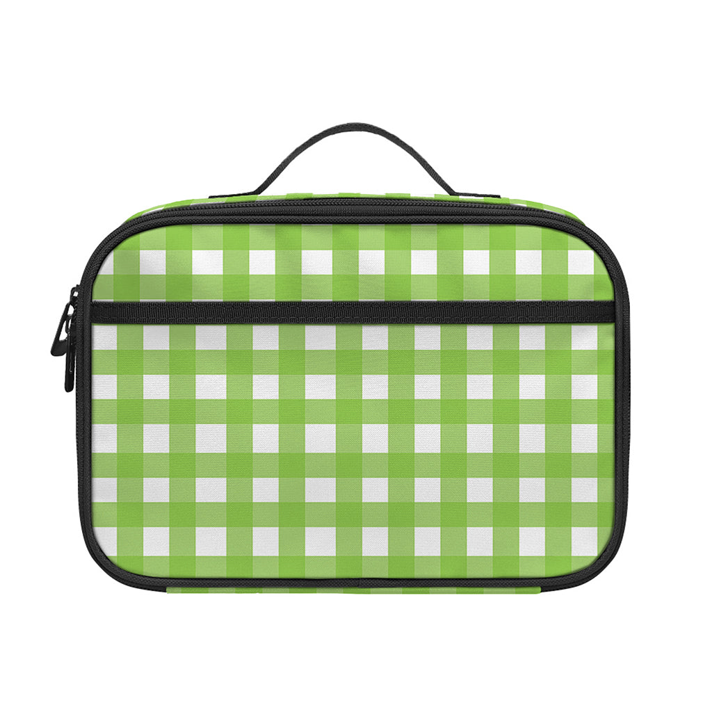 Green And White Check Pattern Print Portable Lunch Bag