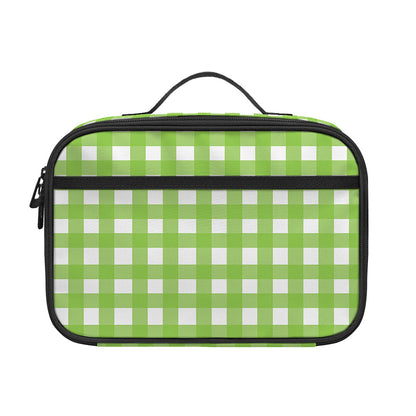 Green And White Check Pattern Print Portable Lunch Bag