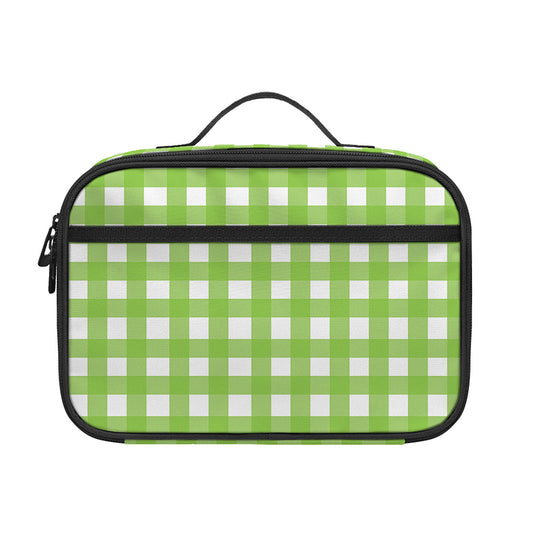 Green And White Check Pattern Print Portable Lunch Bag