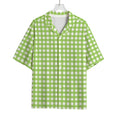 Green And White Check Pattern Print Rayon Hawaiian Shirt