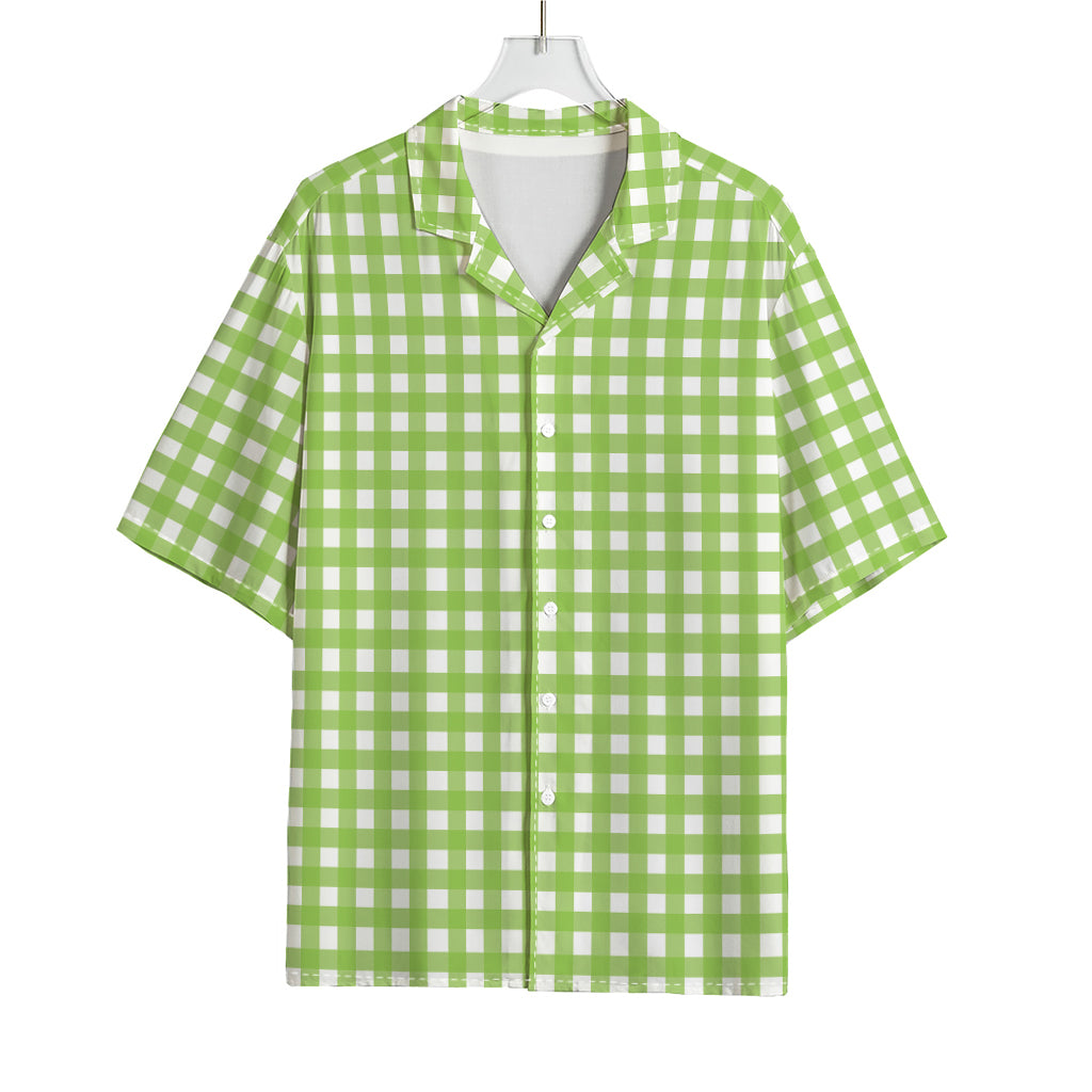 Green And White Check Pattern Print Rayon Hawaiian Shirt