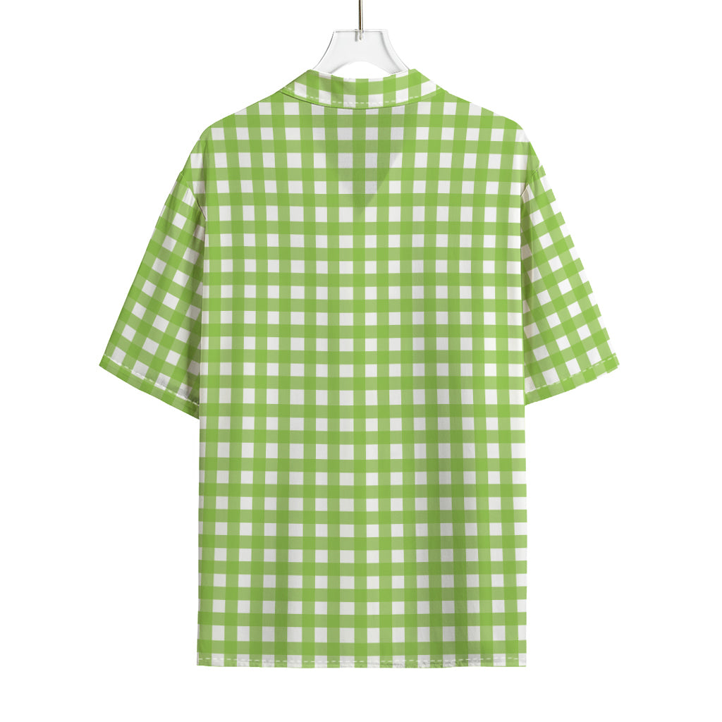 Green And White Check Pattern Print Rayon Hawaiian Shirt