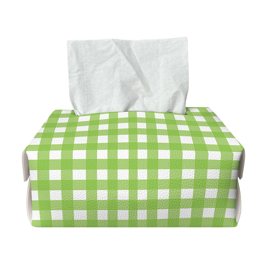 Green And White Check Pattern Print Rectangle Tissue Box Cover
