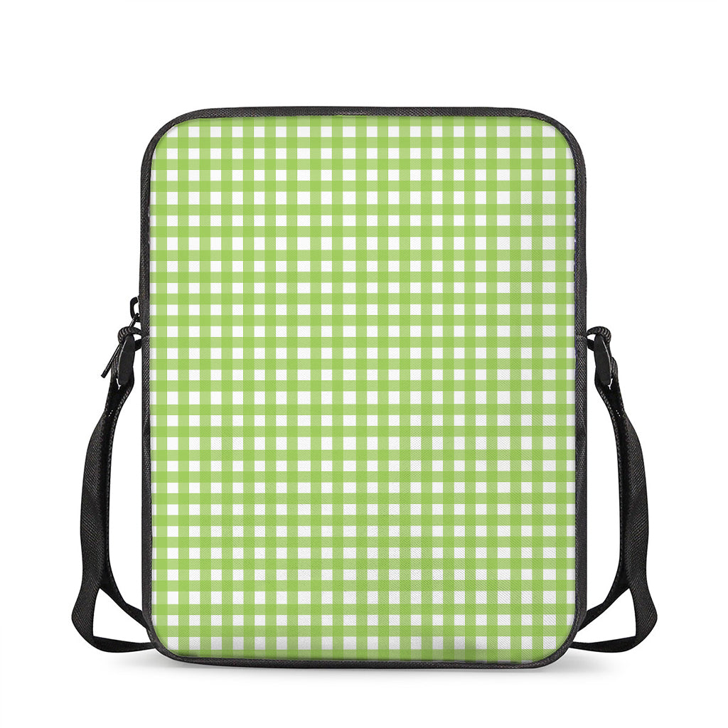 Green And White Check Pattern Print Rectangular Crossbody Bag