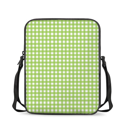 Green And White Check Pattern Print Rectangular Crossbody Bag