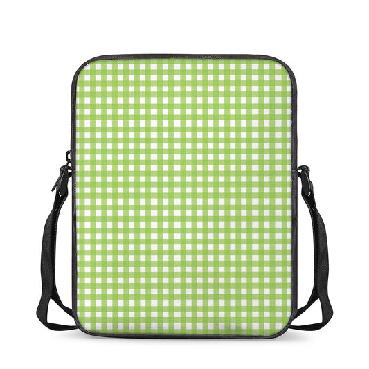 Green And White Check Pattern Print Rectangular Crossbody Bag