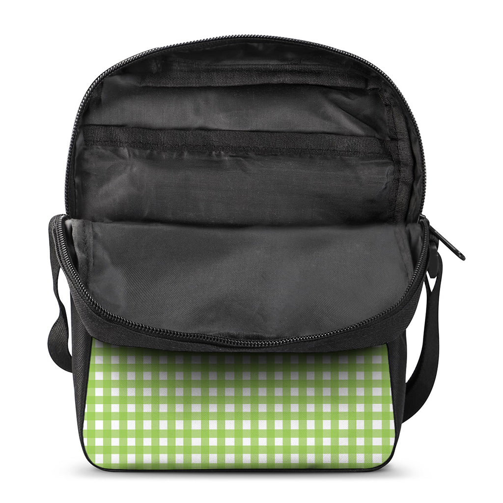 Green And White Check Pattern Print Rectangular Crossbody Bag