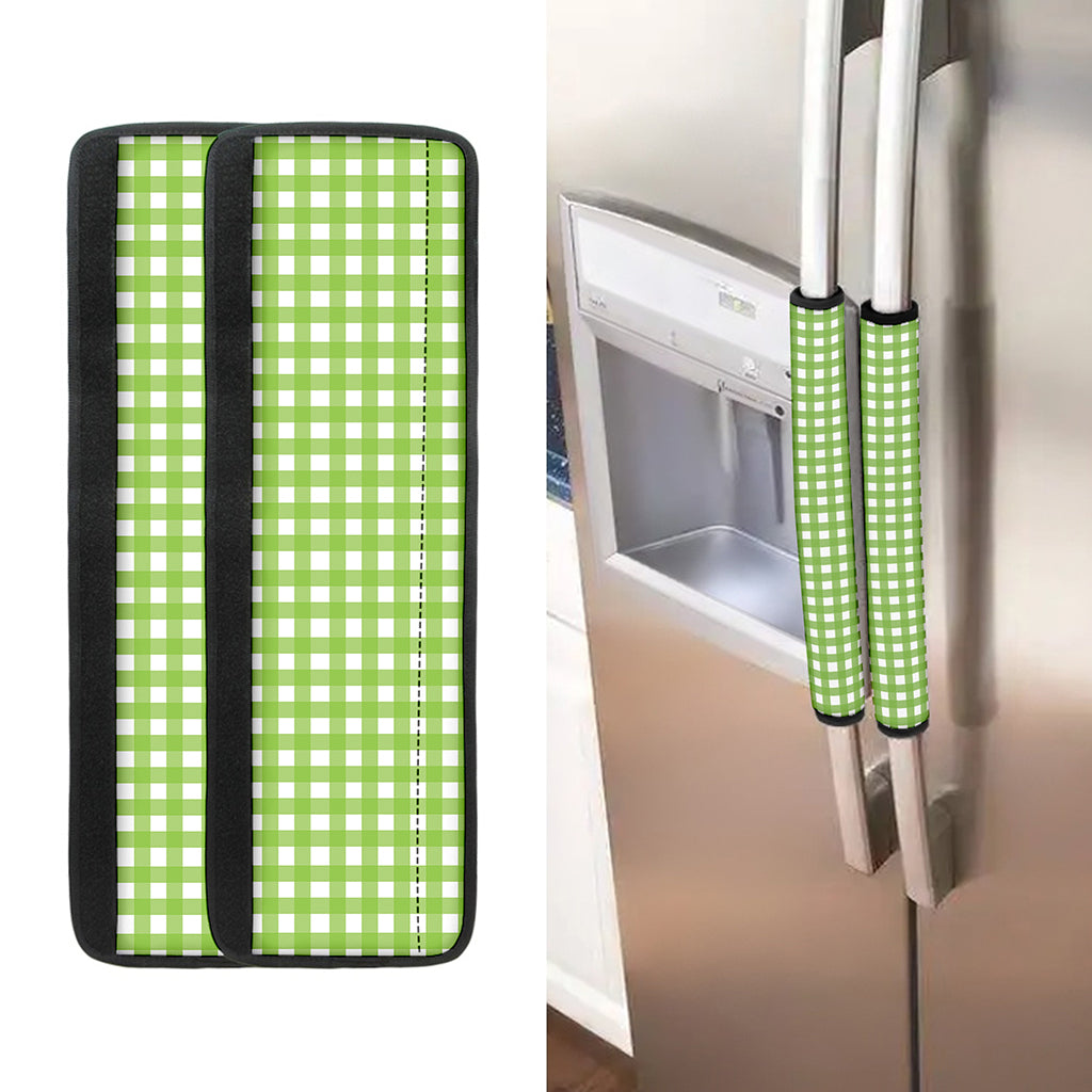 Green And White Check Pattern Print Refrigerator Handle Covers