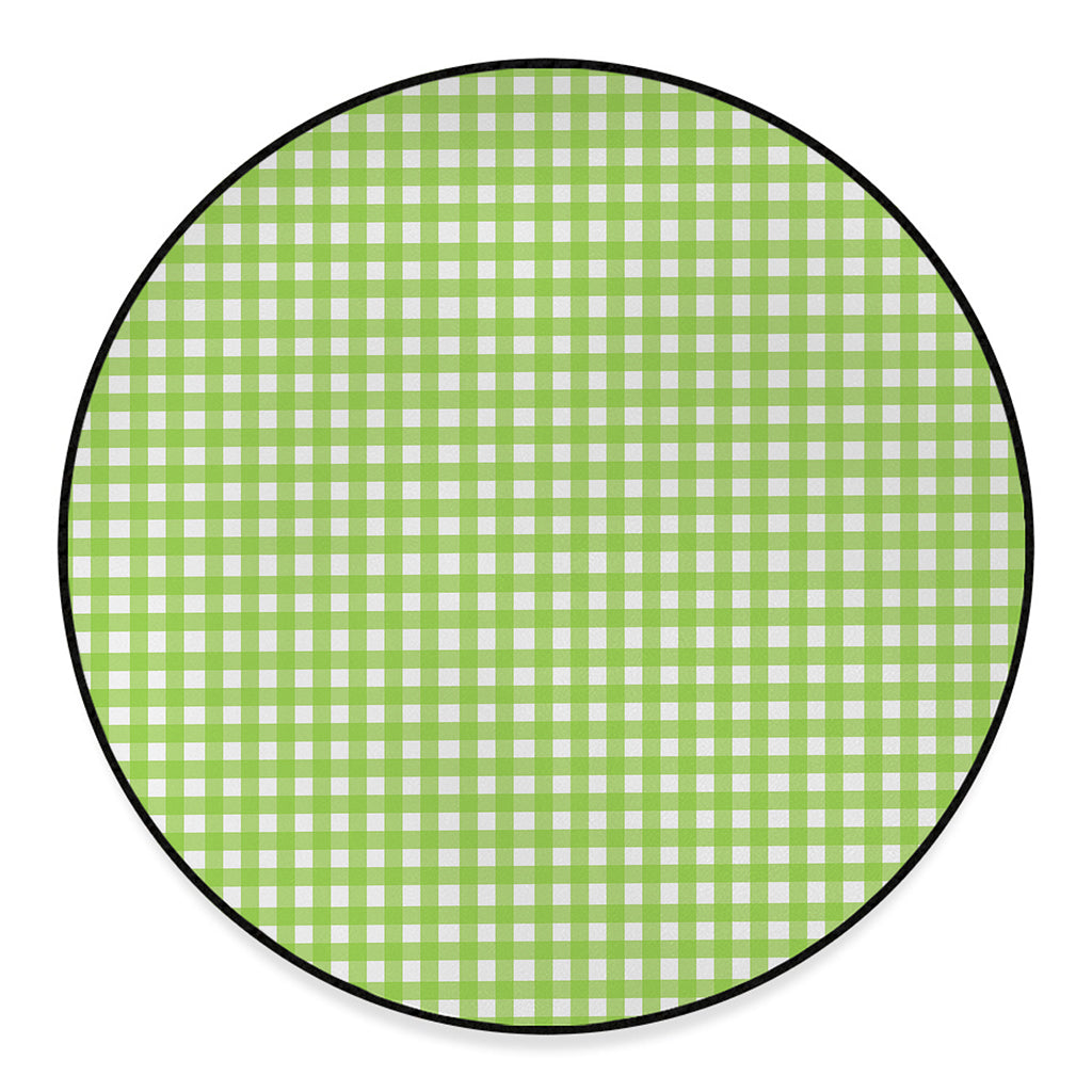 Green And White Check Pattern Print Round Floor Mat