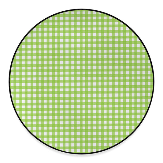 Green And White Check Pattern Print Round Floor Mat