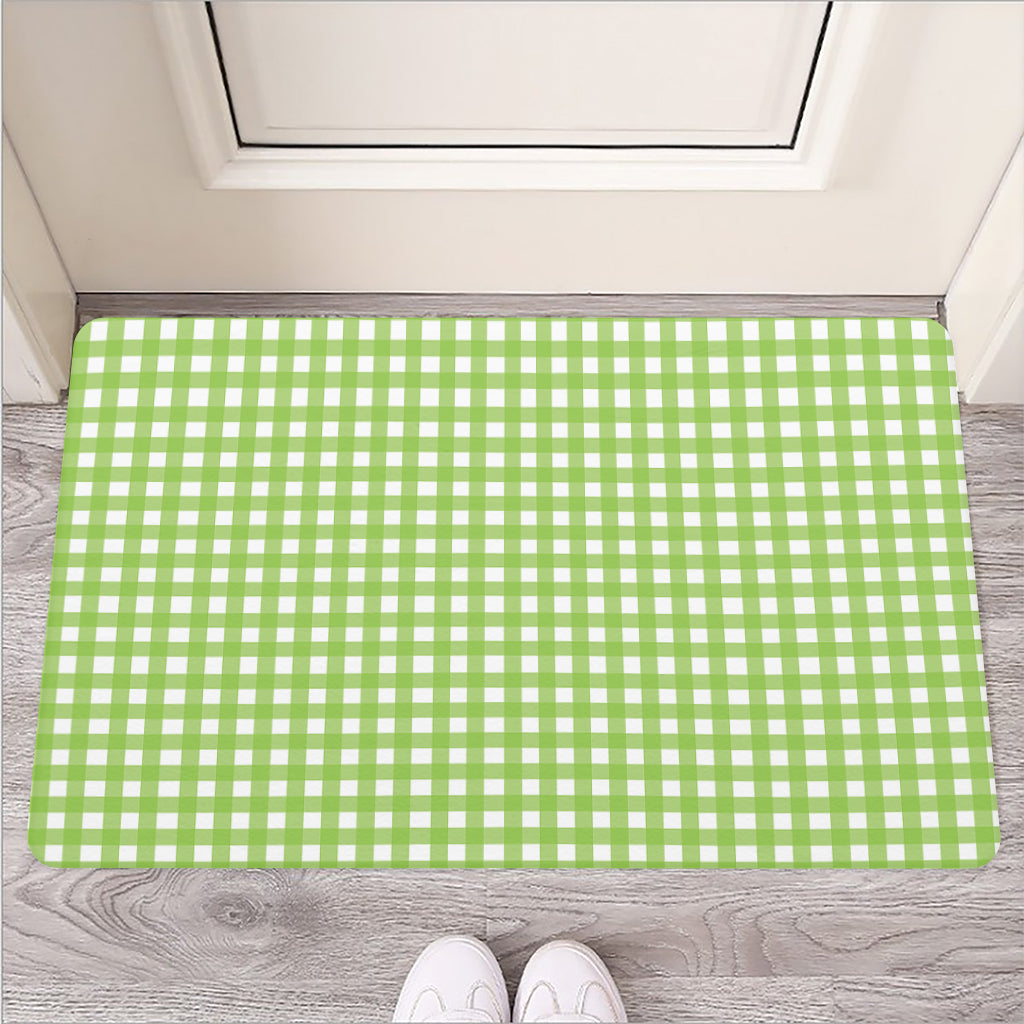 Green And White Check Pattern Print Rubber Doormat