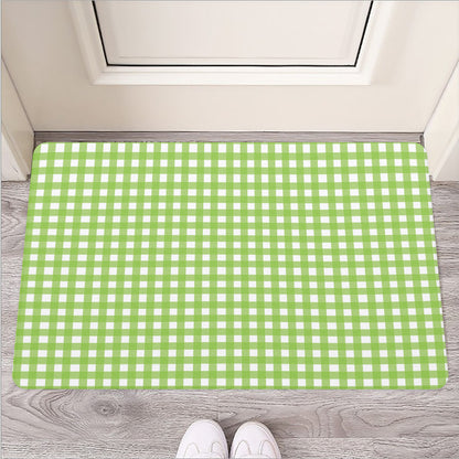 Green And White Check Pattern Print Rubber Doormat