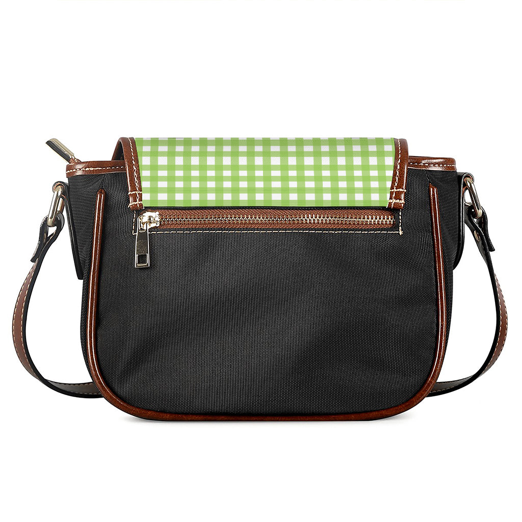 Green And White Check Pattern Print Saddle Bag