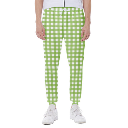 Green And White Check Pattern Print Scuba Joggers