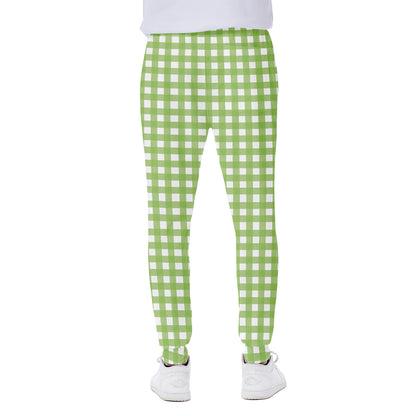 Green And White Check Pattern Print Scuba Joggers