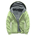 Green And White Check Pattern Print Sherpa Lined Zip Up Hoodie