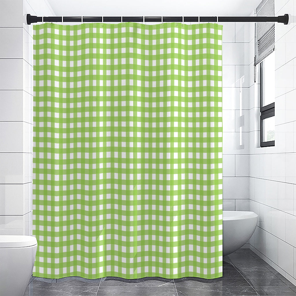 Green And White Check Pattern Print Shower Curtain