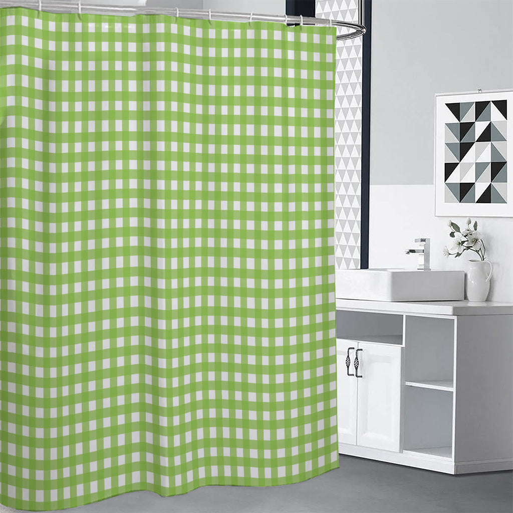 Green And White Check Pattern Print Shower Curtain