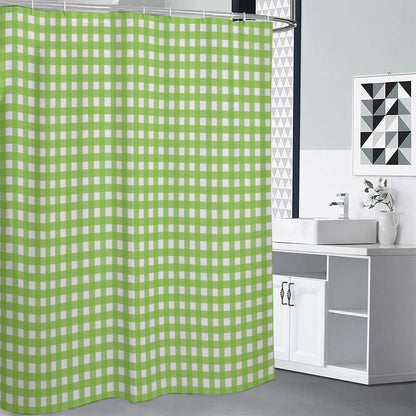Green And White Check Pattern Print Shower Curtain