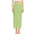 Green And White Check Pattern Print Side Slit Maxi Skirt