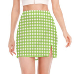 Green And White Check Pattern Print Side Slit Mini Skirt