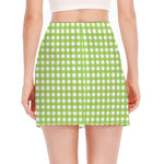 Green And White Check Pattern Print Side Slit Mini Skirt