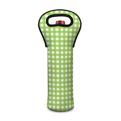 Green And White Check Pattern Print Single Neoprene Wine Tote