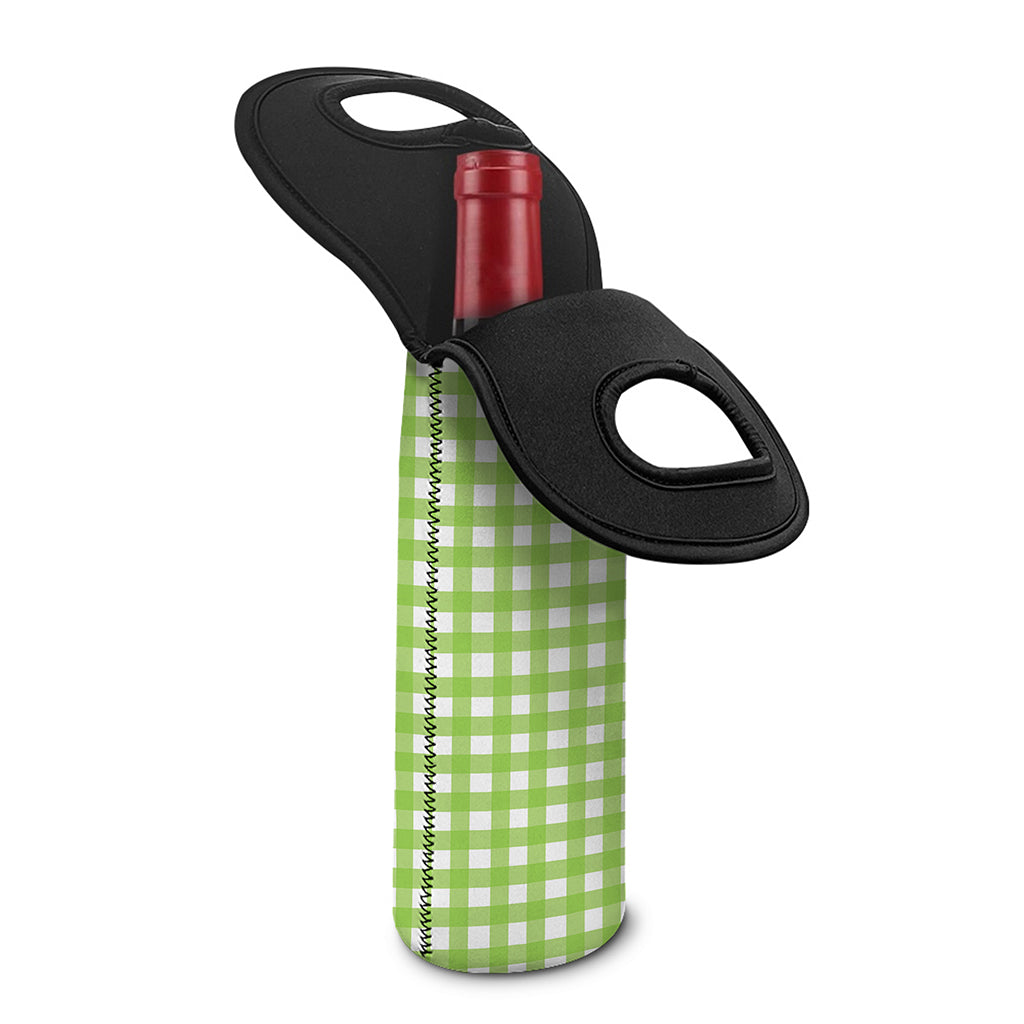 Green And White Check Pattern Print Single Neoprene Wine Tote