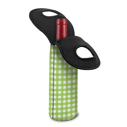 Green And White Check Pattern Print Single Neoprene Wine Tote