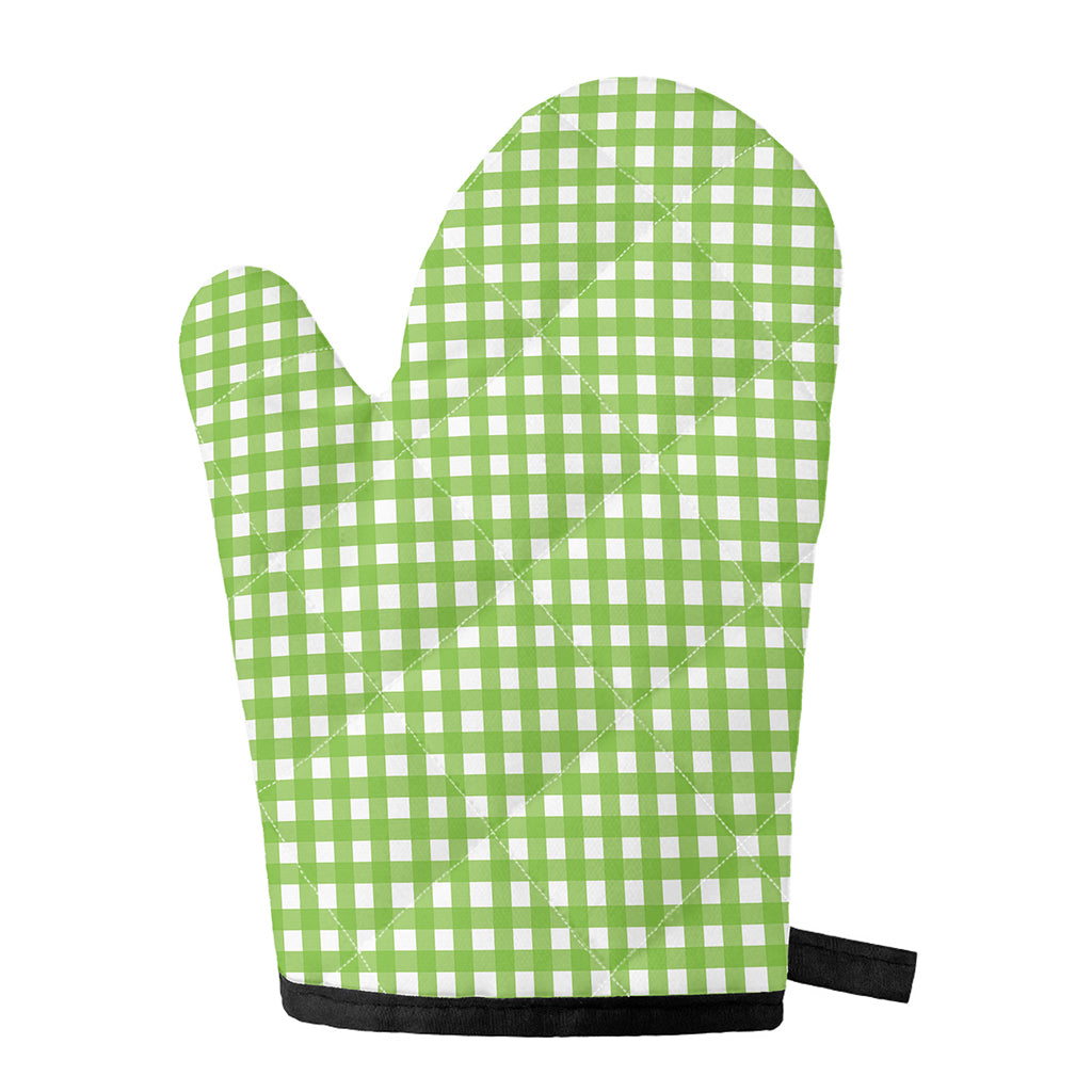 Green And White Check Pattern Print Single Oven Mitt