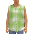 Green And White Check Pattern Print Sleeveless Baseball Jersey